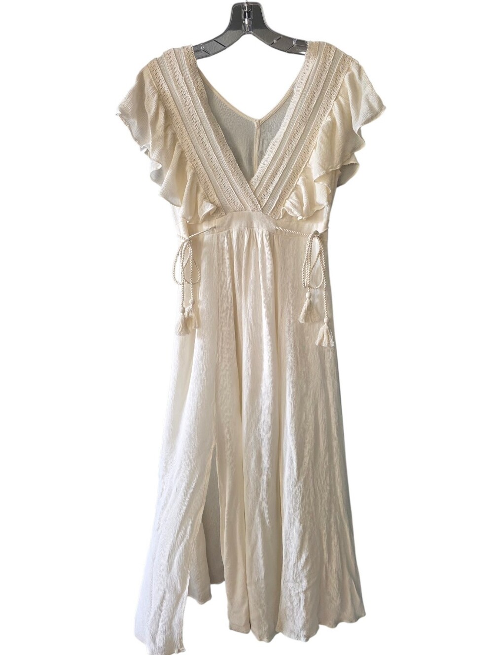 Baltic Born Cream V-Neck Flutter Sleeve Maxi Dress Size Small